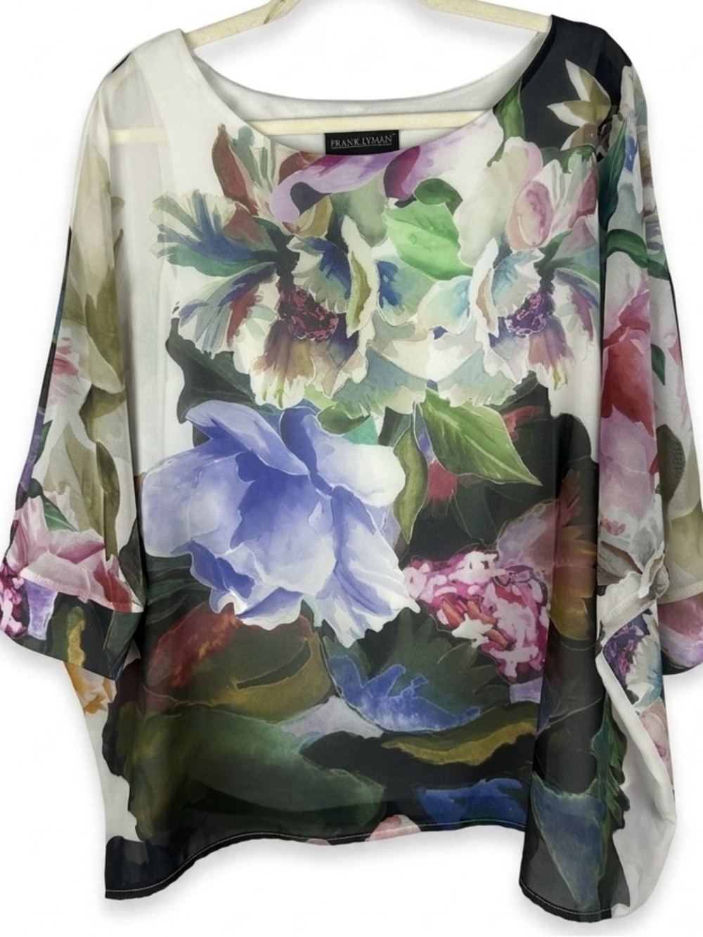 Frank Lyman Watercolour Floral Chiffon Overlay Poncho Blouse Top Size 10